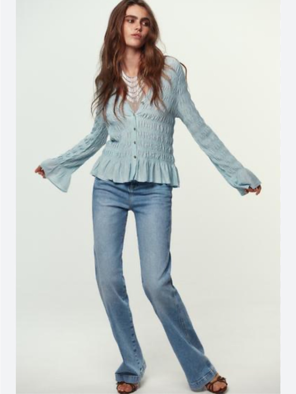 Zara Light baby Blue smock button front top sz small